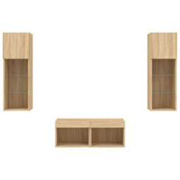 Berkfield 4 Piece Tv Wall Cabinets With Led Lights Sonoma Oak - thumbnail 7