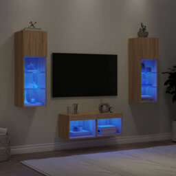 Berkfield 4 Piece Tv Wall Cabinets With Led Lights Sonoma Oak - thumbnail 1