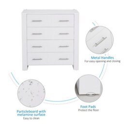 Homcom Chest Of 4 Drawers Home Storage Clothes Cabinet Metal Handles Base White - thumbnail 6