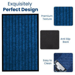Abaseen Rubber Backed Flooring Door Mats 120X180Cm Blue Carpet Doormats, Striped Floor Rugs - thumbnail 2