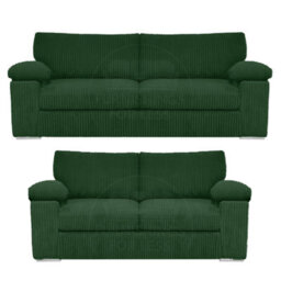 Furnishings For Less UK Delta Fabric Sofa Suite Padded Arms Jumbo Cord 3 And 2 Seater Green - thumbnail 1
