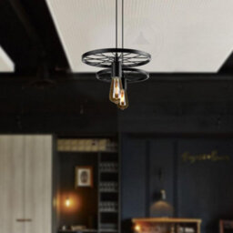 Industrial Pendant Light 30Cm Metal Wheel Shade, Adjustable Hanging Lamp, E27 Base, Vintage Ceiling Light - thumbnail 2