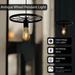 Industrial Pendant Light 30Cm Metal Wheel Shade, Adjustable Hanging Lamp, E27 Base, Vintage Ceiling Light - thumbnail 6