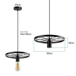 Industrial Pendant Light 30Cm Metal Wheel Shade, Adjustable Hanging Lamp, E27 Base, Vintage Ceiling Light - thumbnail 7