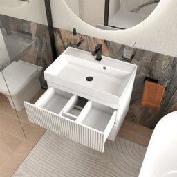 Bathroom City Jasmine 700mm Wall Hung Vanity Unit With Basin, White Floating Bathroom Sink Unit With Drawers - thumbnail 2