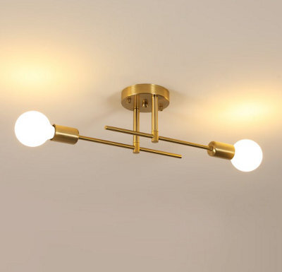 Ceiling Lamp Gold E27 Iron 2 Lights Industrial Chandelier Lamp