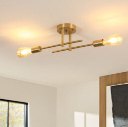 Ceiling Lamp Gold E27 Iron 2 Lights Industrial Chandelier Lamp - thumbnail 3