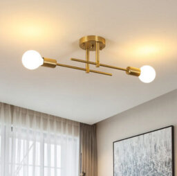 Ceiling Lamp Gold E27 Iron 2 Lights Industrial Chandelier Lamp - thumbnail 2