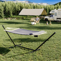 Hammock With Stand, V-Shaped Spread Bar, 450Lbs Capacity, Padded Hammock With Carry Bag, For Patio Backyard Poolside - thumbnail 7