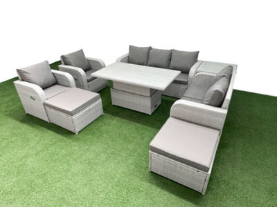 Fimous Pe Rattan Garden Furniture Set Reclining Chair Set Adjustable Lifting Dining Or Coffee Table 2 Big Footstool Side Table - image 1