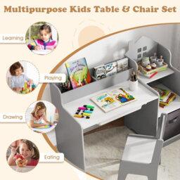 Gainoom Kids Study Desk And Chair Set Children Study Table W/ Open Shelves For Boys & Girls - thumbnail 8