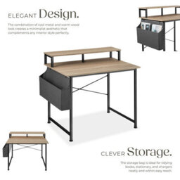 Tectake Desk - With Shelving And Fabric Storage Bag 120 Cm - Industrial Wood Light, Oak Sonoma - thumbnail 3