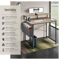 Tectake Desk - With Shelving And Fabric Storage Bag 120 Cm - Industrial Wood Light, Oak Sonoma - thumbnail 2