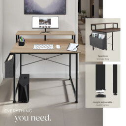 Tectake Desk - With Shelving And Fabric Storage Bag 120 Cm - Industrial Wood Light, Oak Sonoma - thumbnail 4