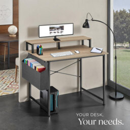 Tectake Desk - With Shelving And Fabric Storage Bag 120 Cm - Industrial Wood Light, Oak Sonoma - thumbnail 7