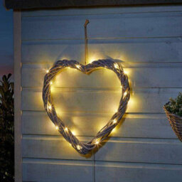 Garden Mile Solar Power Led Heart Wreath Light Up Hanging Artificial Oudoor Lighting Fake With Hoop Decor - thumbnail 1
