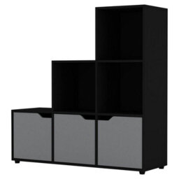 Urbn-Living Urbnliving Height 90.5Cm 6 Cube Step Storage Black Bookcase And Grey Doors For Home Office Organizer Display Shelf Unit - thumbnail 1
