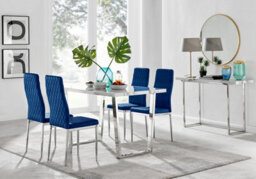 Furniturebox Uk Kylo White Marble Effect Dining Table & 4 Navy Velvet Milan Chairs