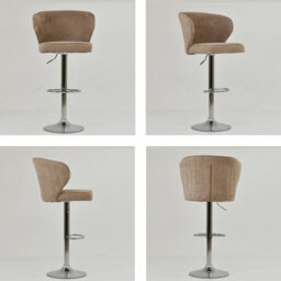 Lakeland Furniture Asham Fawn Brown Fabric Chrome Gas Lift Base Bar Stool - thumbnail 2