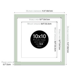 "10X10"" Mint Green Picture Frame - 10X10"" Square Frame With 9X9"" Mount For 10X10""/9X9"" Pictures Moderrn Style Thin Edge, 1 Pack" - thumbnail 2