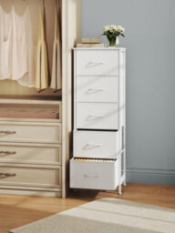 Songmics Drawer Storage Unit, Chest Of Drawers For Bedroom, Closet, 5 Fabric Drawers, White