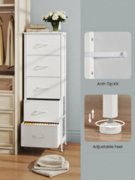 LEDREM Drawer Storage Unit, Chest Of Drawers For Bedroom, Closet, 5 Fabric Drawers, White - thumbnail 8