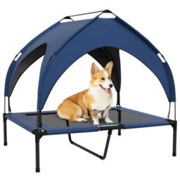 Pawhut Cooling Raised Dog Bed W/ Breathable Mesh, For M, L Dogs - Dark Blue - thumbnail 2
