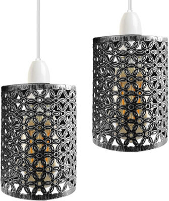 2X Industrial Wire Cage Lampshades Vintage E27 Metal Covers For Pendant Lights, Chandeliers, Floor Lamps & Wall Sconces - image 1
