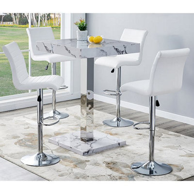 Furniture in Fashion Topaz Diva Marble Effect Gloss Bar Table 4 Ripple White Stools - image 1