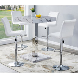 Furniture in Fashion Topaz Diva Marble Effect Gloss Bar Table 4 Ripple White Stools