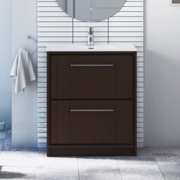 Royal Bathrooms Livora 700mm Walnut Woodgrain Floor Standing Bathroom Vanity Unit 2 Storage Cabinet Drawer With Ceramic Basin