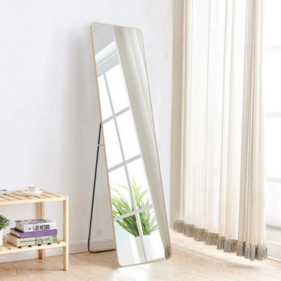 Living And Home Gold Freestanding Or Wall Mounted Rectangular Metal Full Length Mirror W 37 Cm X H 147 Cm - image 1