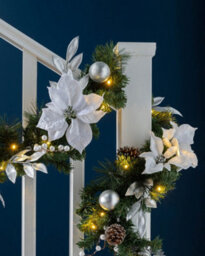 Werchristmas Pre-Lit Silver And White Decorated Artificial Christmas Garland 9 Ft, 40 Warm White Leds - thumbnail 2