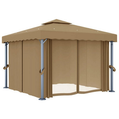 Berkfield Stylish Gazebo With Curtain 3X3 M Taupe Aluminium - image 1