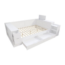 Abrihome White Multifunctional Children's Daybed With Storage Drawers & Shelves - 4Ft6 Small Double - Includes Bedside Table, No Mattress - thumbnail 8