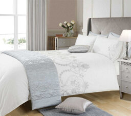 Sweet Dreams Embroidered Soft Fabric Duvet Cover Set With Pillowcases Silver