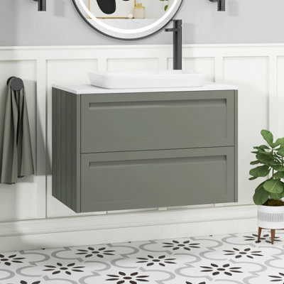 Royal Bathrooms Royal Bathroom Elmore 800mm Matt Green Wall Mounted Countertop Bathroom Vanity Unit 2 Drawer With Qubix Basin - image 1