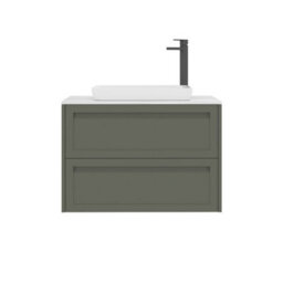 Royal Bathrooms Royal Bathroom Elmore 800mm Matt Green Wall Mounted Countertop Bathroom Vanity Unit 2 Drawer With Qubix Basin - thumbnail 7