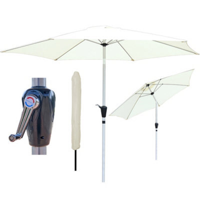 Glamhaus Tilting Garden Parasol Table Umbrella 2.7M With Crank Handle, Uv40 Protection, Includes Protection Cover - Cream - image 1