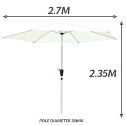Glamhaus Tilting Garden Parasol Table Umbrella 2.7M With Crank Handle, Uv40 Protection, Includes Protection Cover - Cream - thumbnail 3
