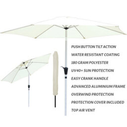 Glamhaus Tilting Garden Parasol Table Umbrella 2.7M With Crank Handle, Uv40 Protection, Includes Protection Cover - Cream - thumbnail 2