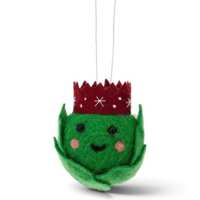 Sass & Belle Christmas Brussels Sprout Felt Hanging Ornament, Small Felt Christmas Tree Decoration, 4.5 X 6 Cm