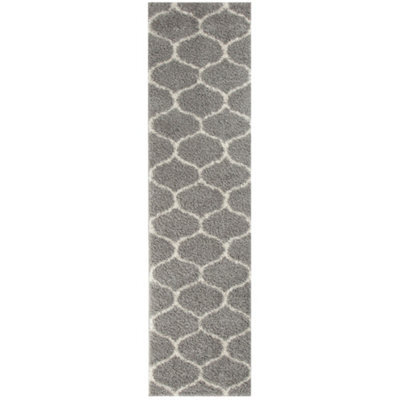The Rugs Moroccan Shaggy Rugs And Runners Soft Fluffy Trellis Design High Pile Grey And Ivory Living Room Kitchen Hallway 610 - image 1