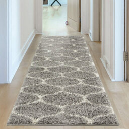 The Rugs Moroccan Shaggy Rugs And Runners Soft Fluffy Trellis Design High Pile Grey And Ivory  Living Room Kitchen Hallway 610 - thumbnail 4