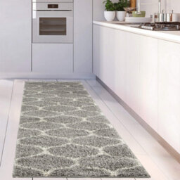 The Rugs Moroccan Shaggy Rugs And Runners Soft Fluffy Trellis Design High Pile Grey And Ivory  Living Room Kitchen Hallway 610 - thumbnail 5