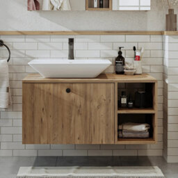 Roomart Lotus Oak Bathroom Vanity Unit With Ceramic Washbasin 95Cm - thumbnail 3