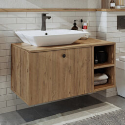 Roomart Lotus Oak Bathroom Vanity Unit With Ceramic Washbasin 95Cm - thumbnail 2