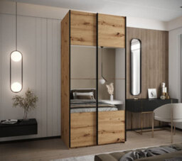 Arte Modern Trosa Iv Sliding Door Wardrobe H2450mm W1000mm D640mm Mirrored Doors, Six Shelves, Hanging Rail, Oak Artisan - thumbnail 2