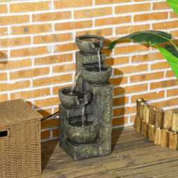 Outsunny Garden Water Feature With Adjustable Flow, 4-Tier Stone Look Bowls - thumbnail 1