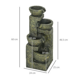 Outsunny Garden Water Feature With Adjustable Flow, 4-Tier Stone Look Bowls - thumbnail 3